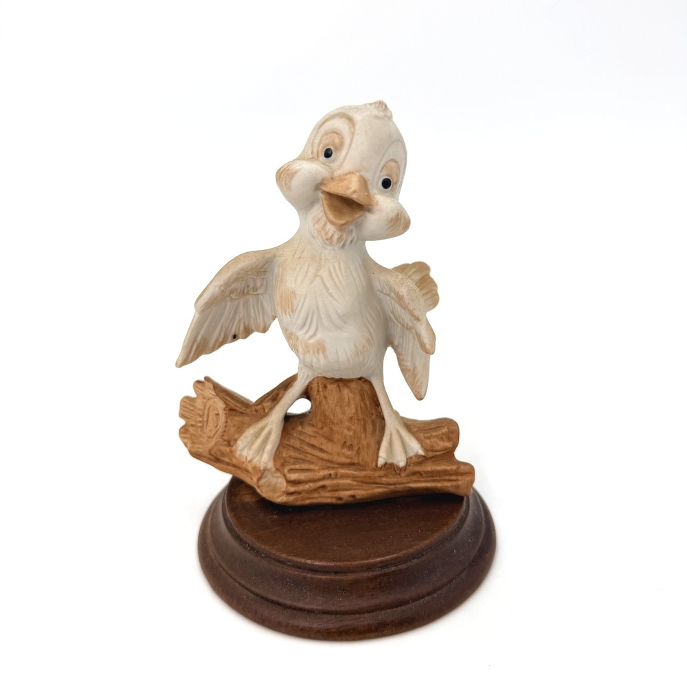 Vintage Taiwan Lego Fine Quality Baby Bird Figurine Resin Wooden Base 1980s